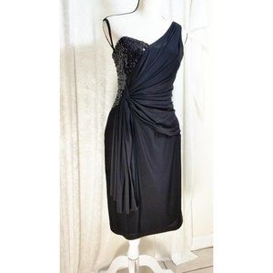 NWT One Shoulder Sequin Black Evening Dress